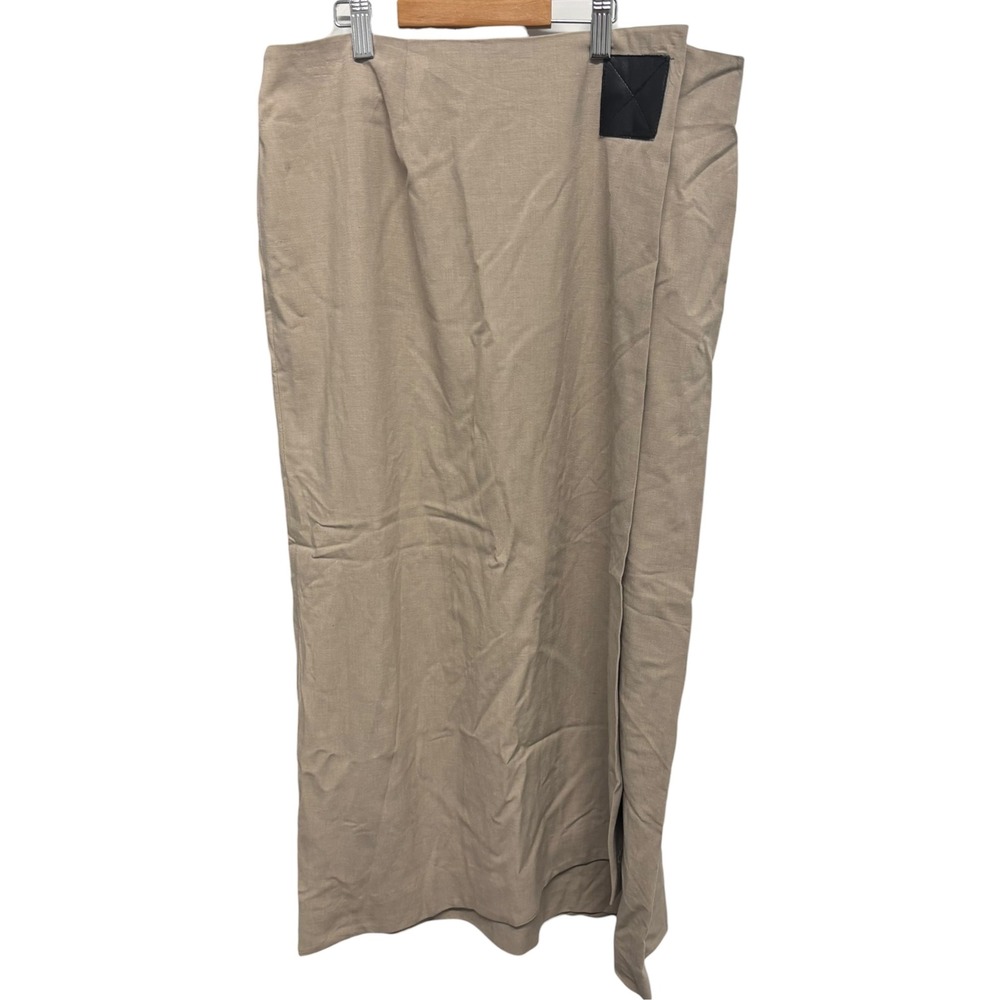 Preston & York Womens Khaki Tan Maxi Faux Wrap Skirt & Leather Detail Size 16